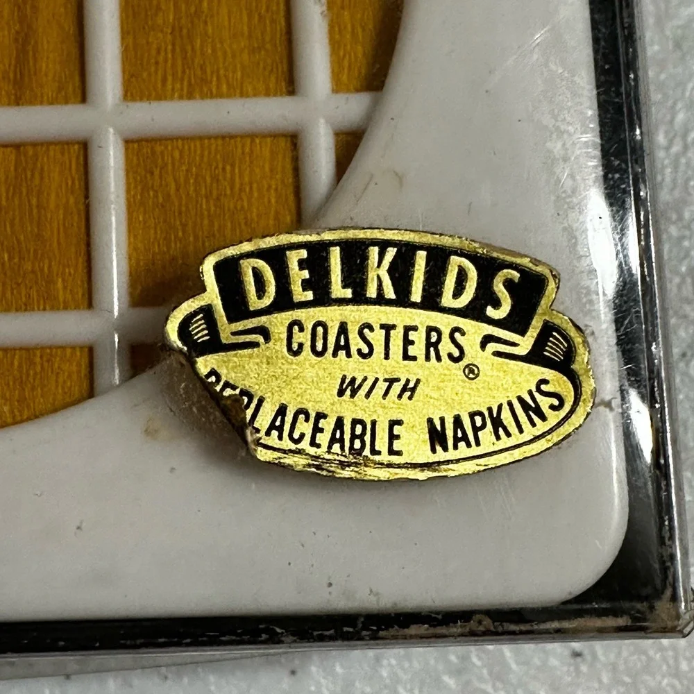 Delkids Coasters w/ Replaceable Paper Napkins Vintage Grid Set of 6 Original Box